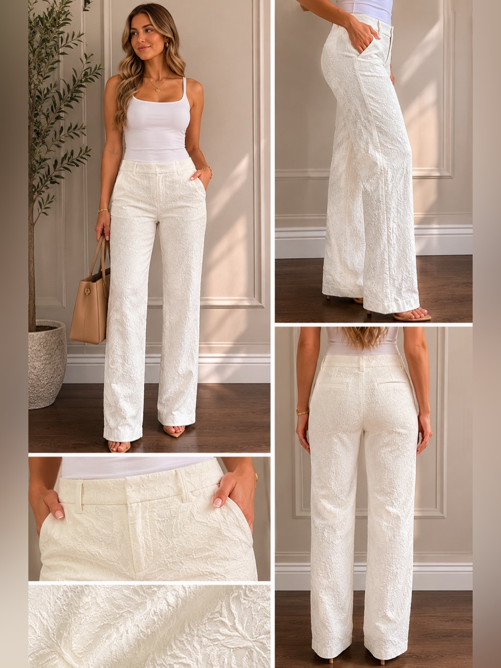 The Limited Textured Off White Pants Womens Sz 8 Straight Leg Career Dressy Chic